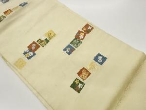 色紙に秋草・紅葉・波模様織出し名古屋帯